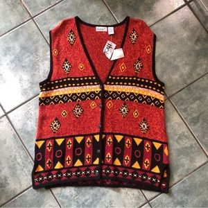 VTG 80s That’s Me Fall Colors Boho Hippie Geometric Pattern Sweater vest NWT